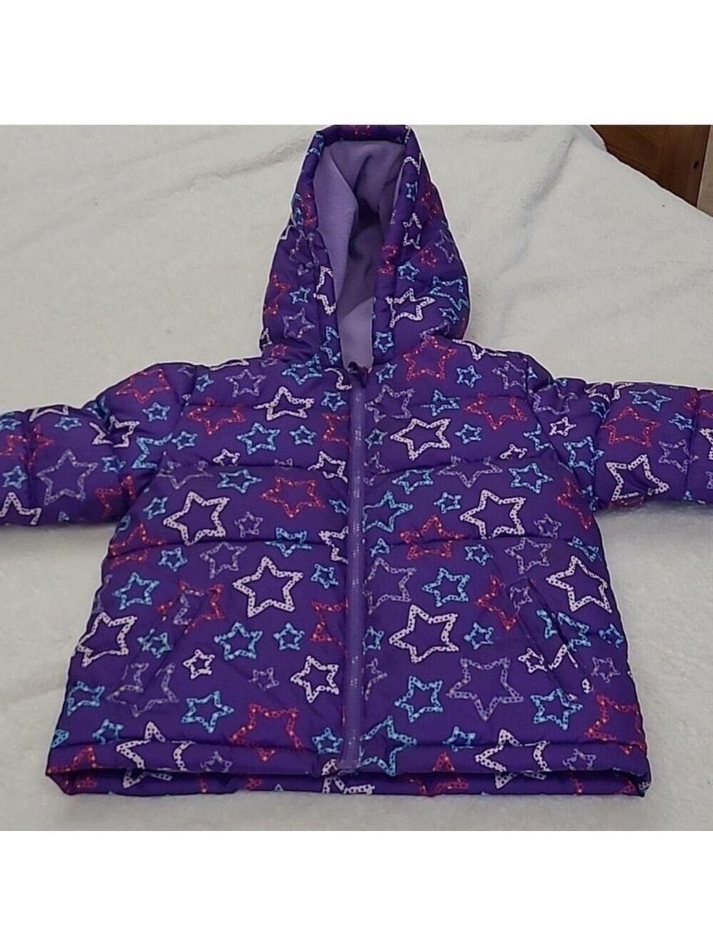 Faded Glory Toddler Purple Star Print Hooded Puffer Jacket 24 Months NWOT - Picture 12 of 13